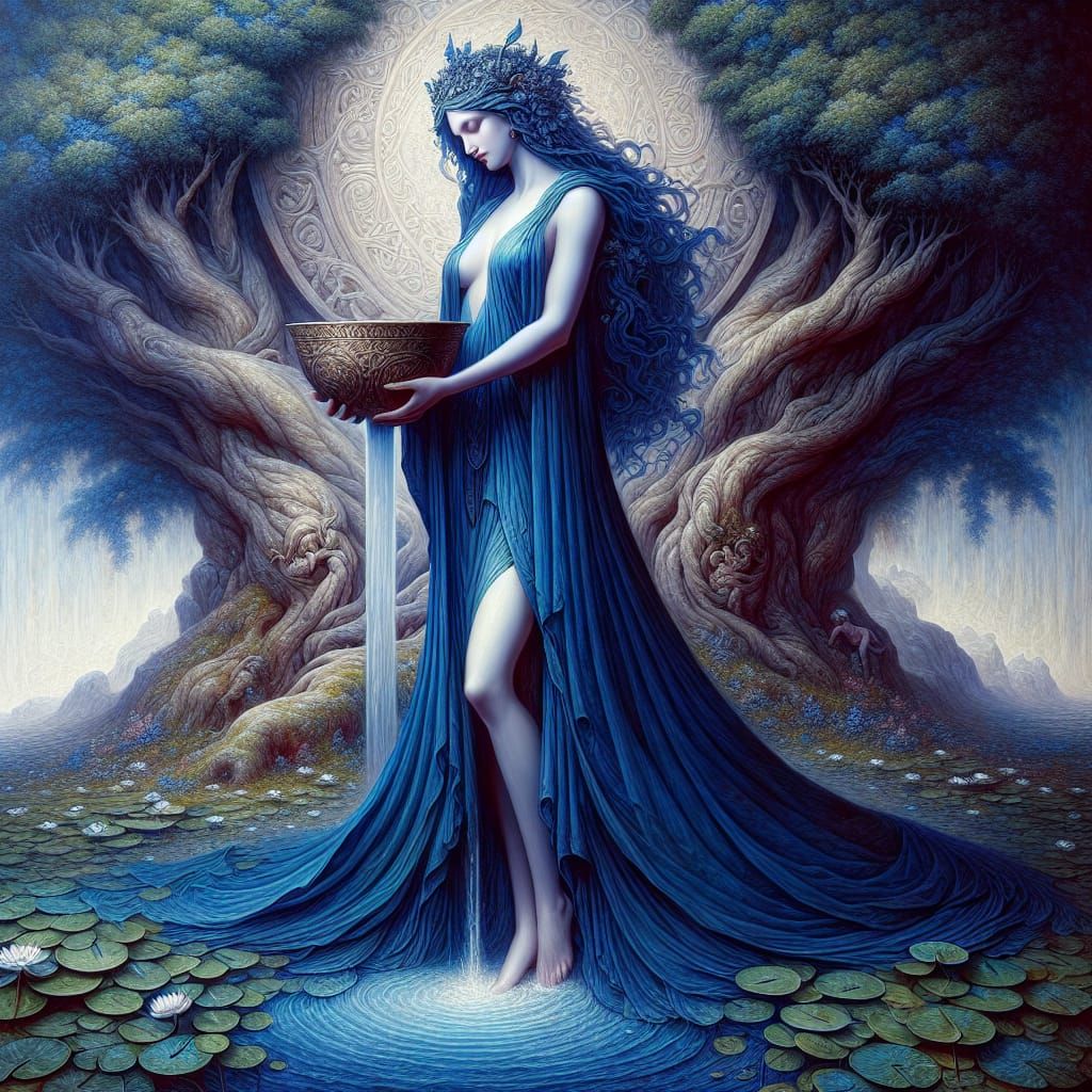 Celtic Goddess Danu with Overflowing Basin