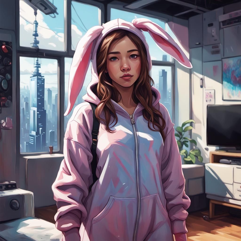 Pokimane in Cyberpunk Penthouse, Digital Art