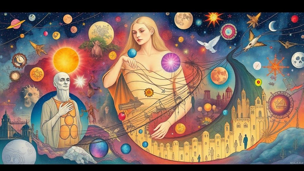 Dreamlike Mindscape in Vibrant Watercolour and Pen