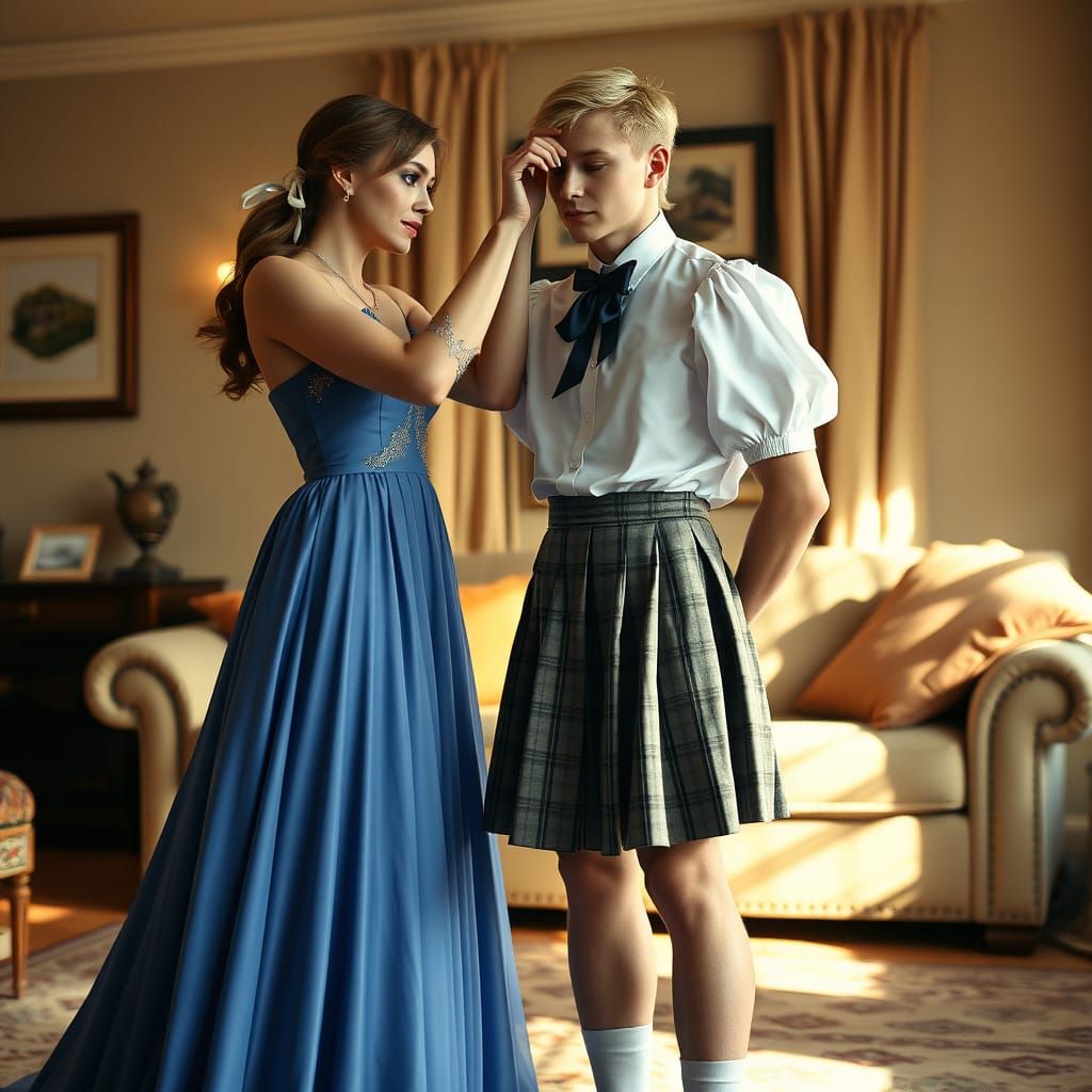 Tender Moment of Crossdressing Elegance in a Soft Focus Atmo...