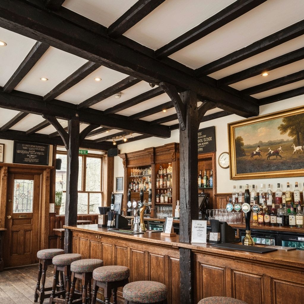 Cosy Old British Pub Interior with Oak Beams