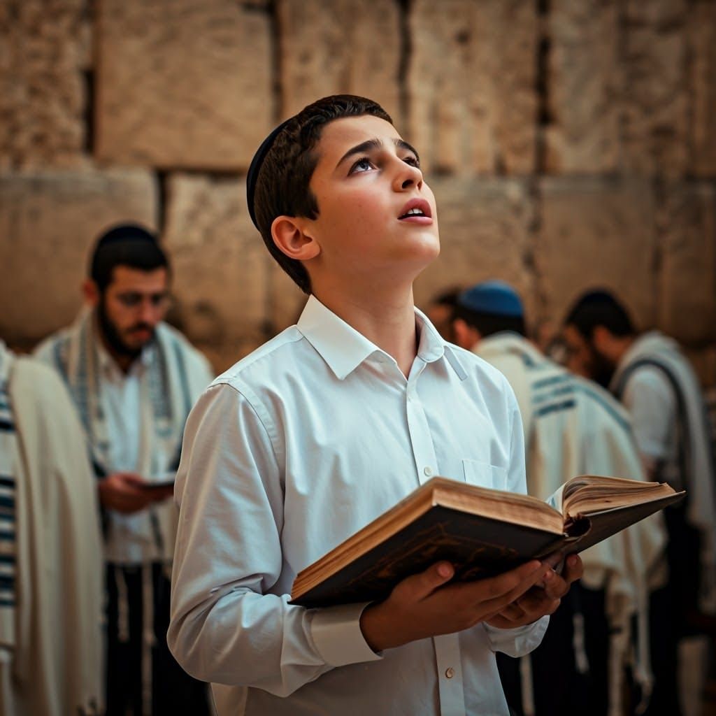Boy at Western Wall in Digital Art Style