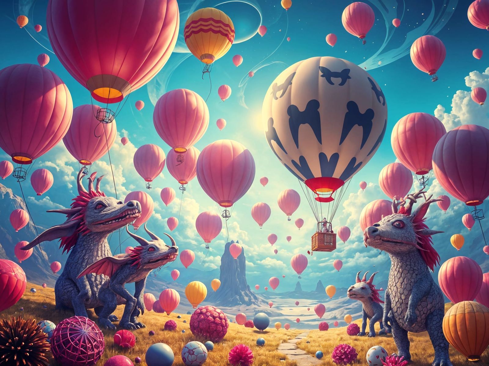 Surreal Balloon Landscape in Psychedelic Style