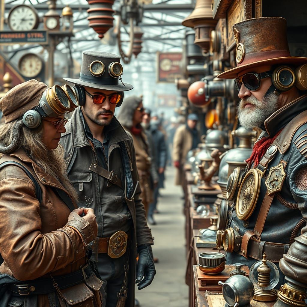 Steampunk Flea Market with Clockwork Gadgets