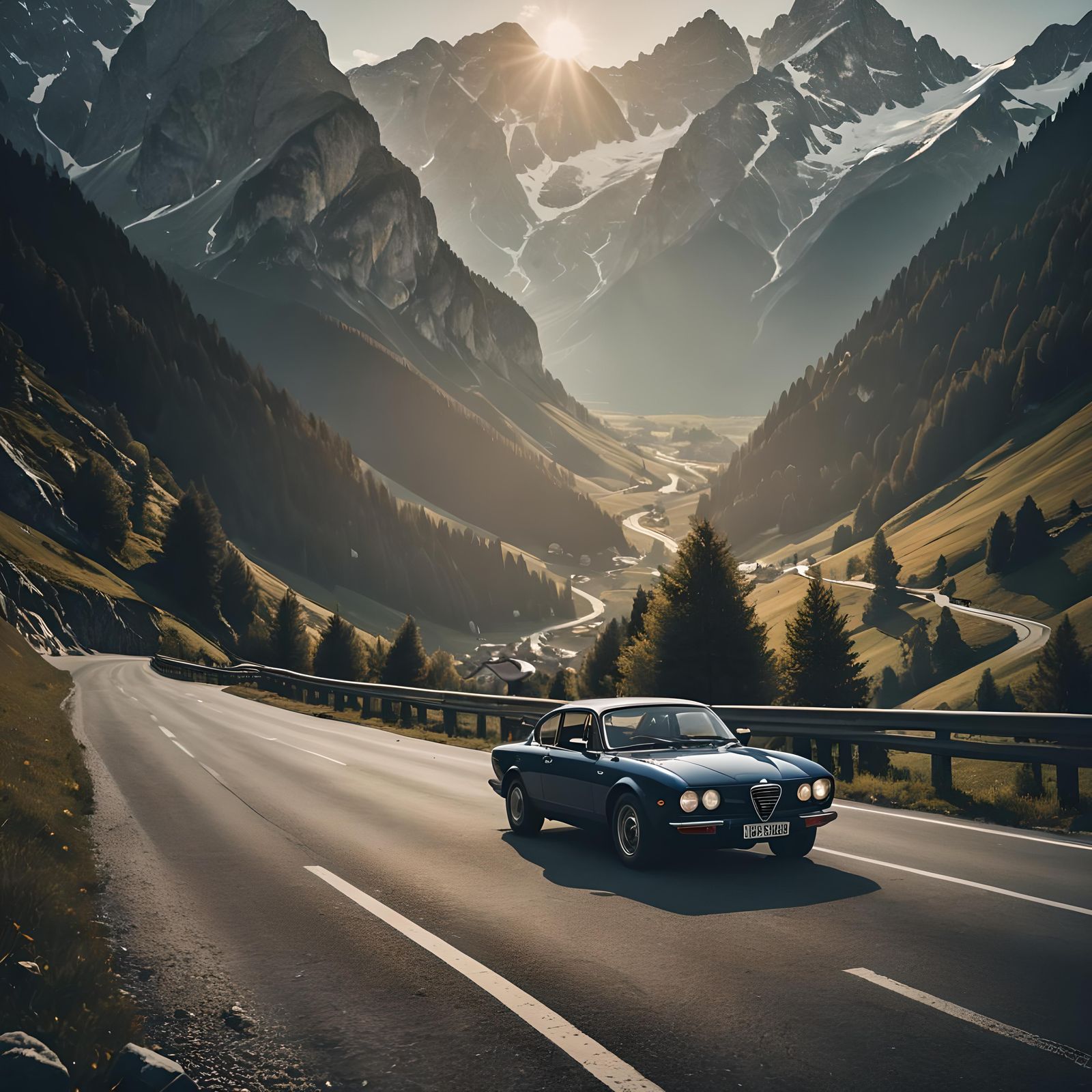 Alfa Romeo P2 Races Through Alps at Sunrise