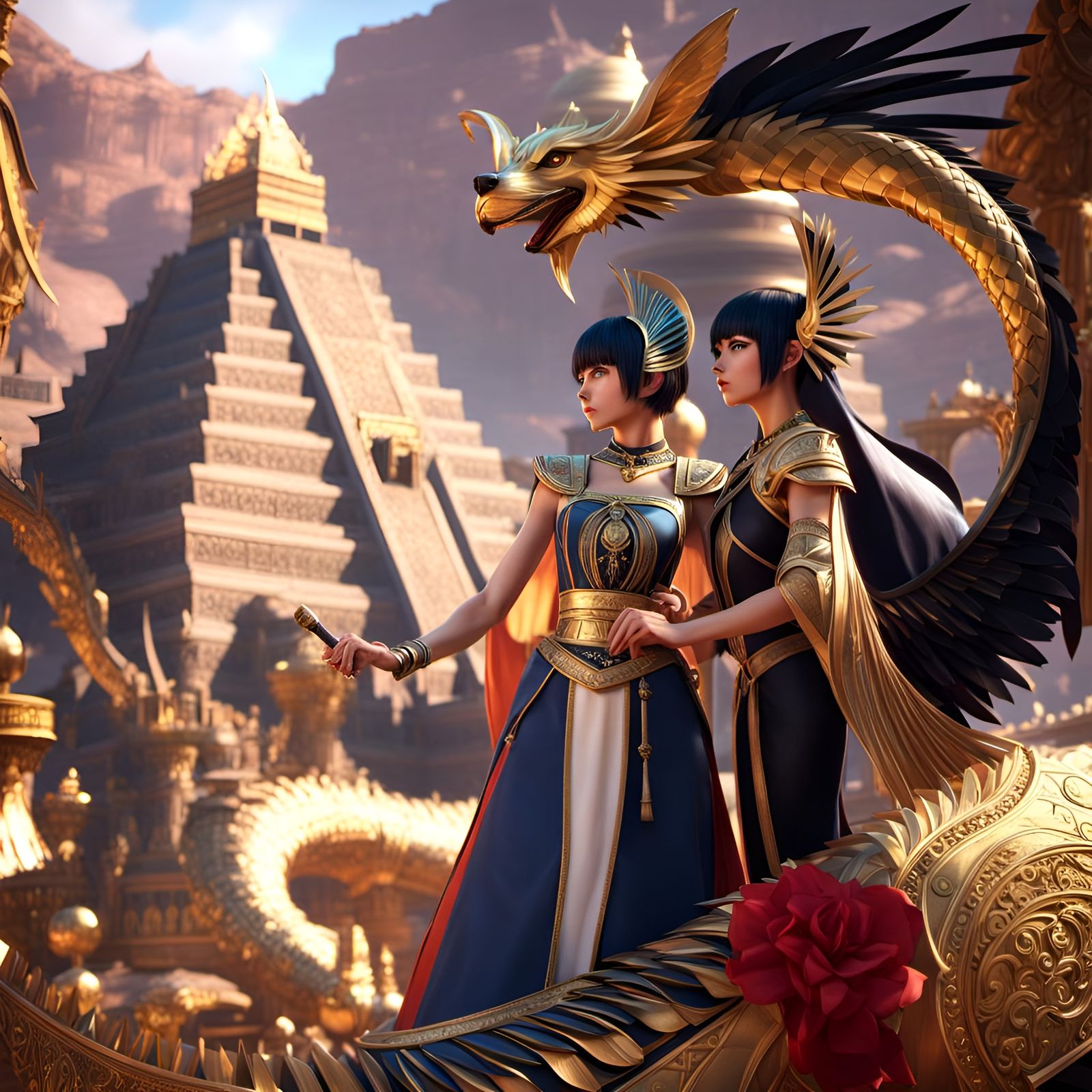 Anime Style 3D Render of Two Women