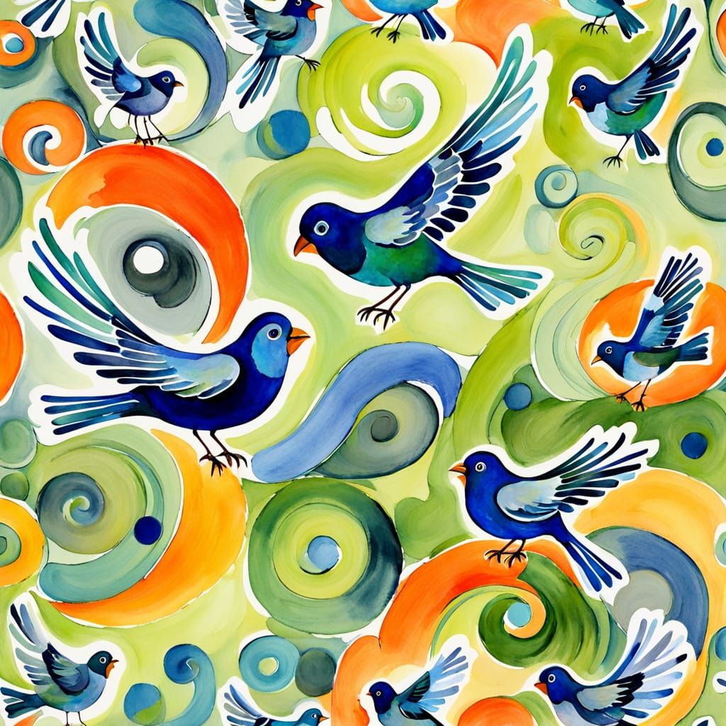 Abstract Birds in Watercolor Buffalo Check