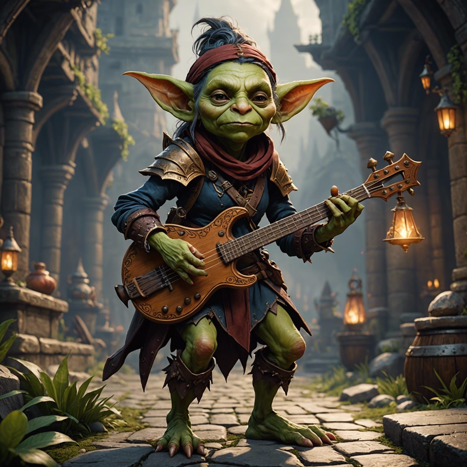 Fantastical Female Goblin Bard in Detailed Matte Painting