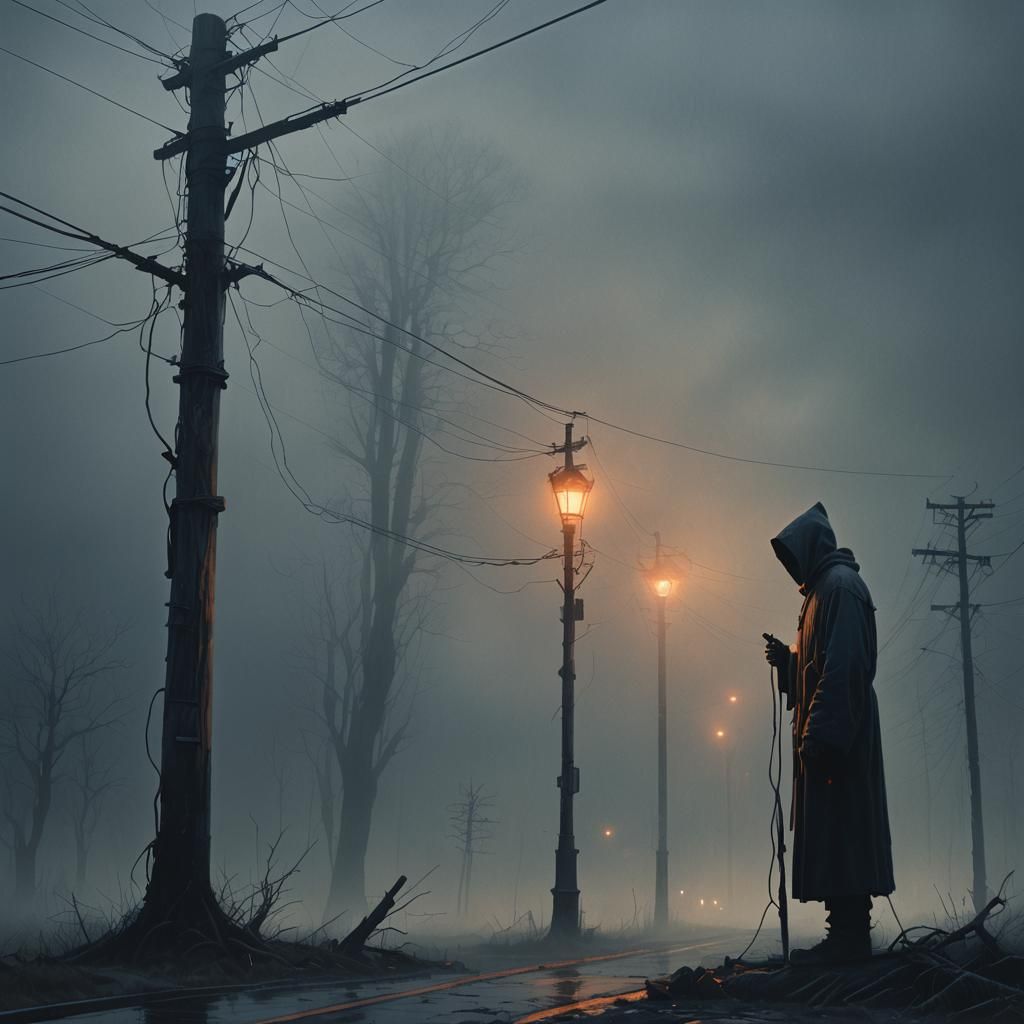 Ominous Figure in Fog: Dark Fantasy Concept Art