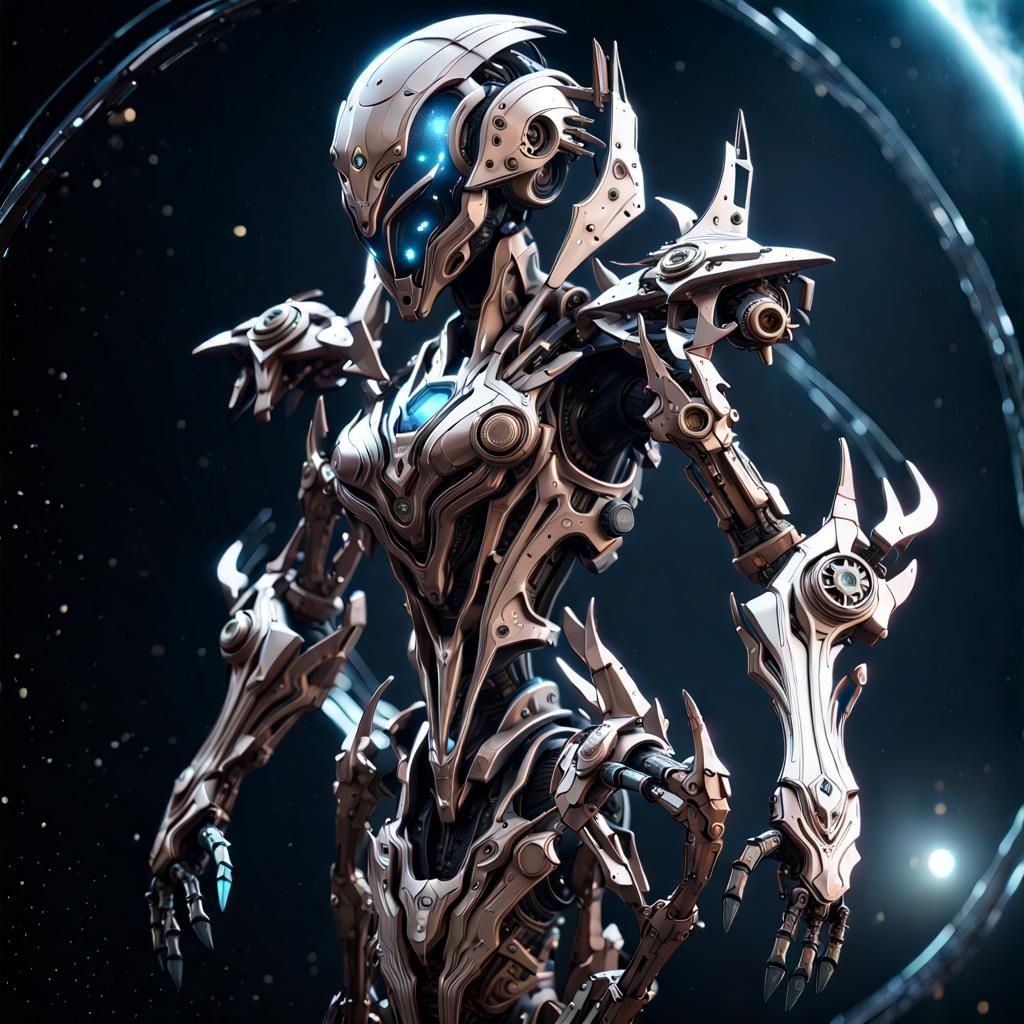 Ornate Biomechanical Armor Hybrid Floating in Space