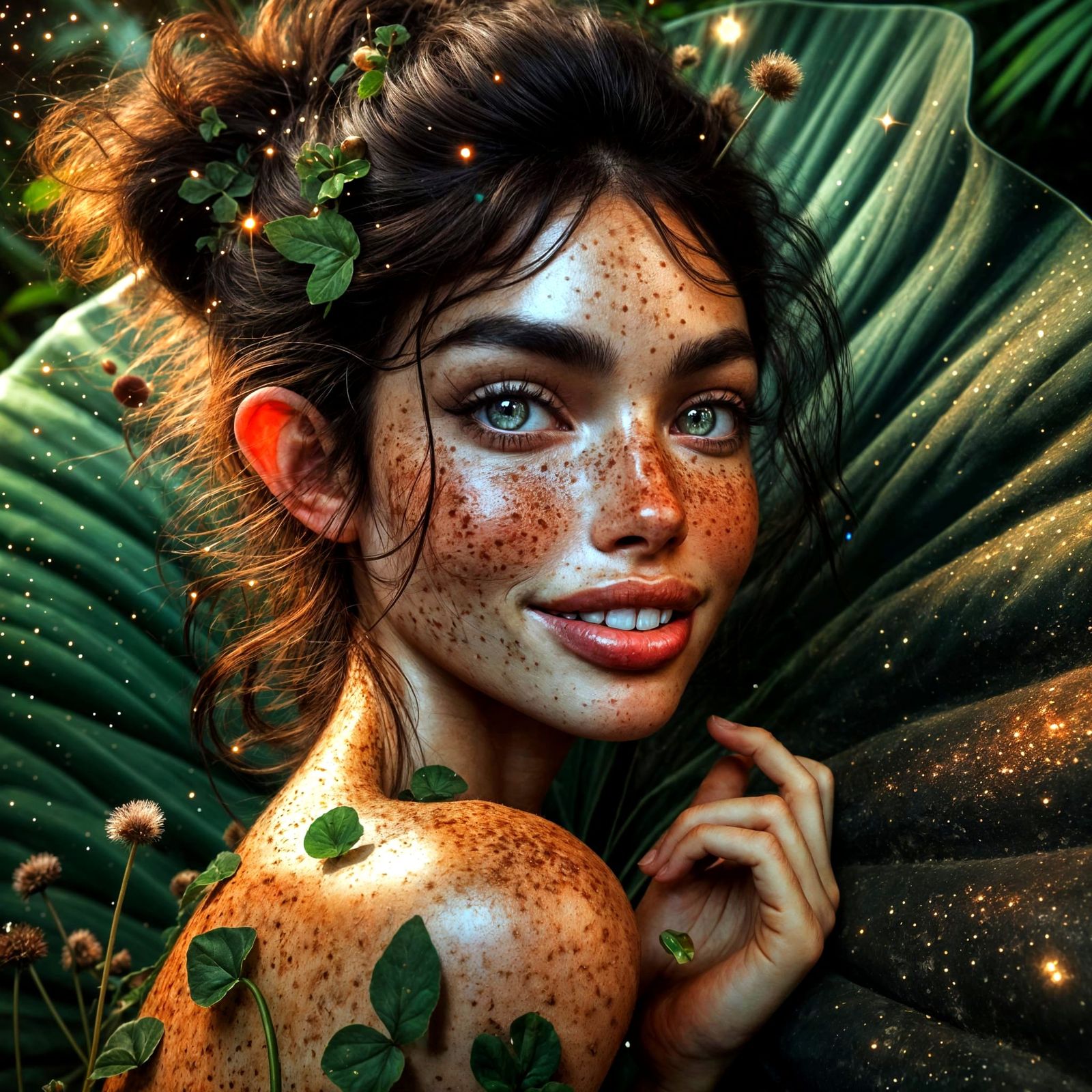 Dryad Goddess Radiates Sun-Kissed Beauty in Whimsical Leaf B...