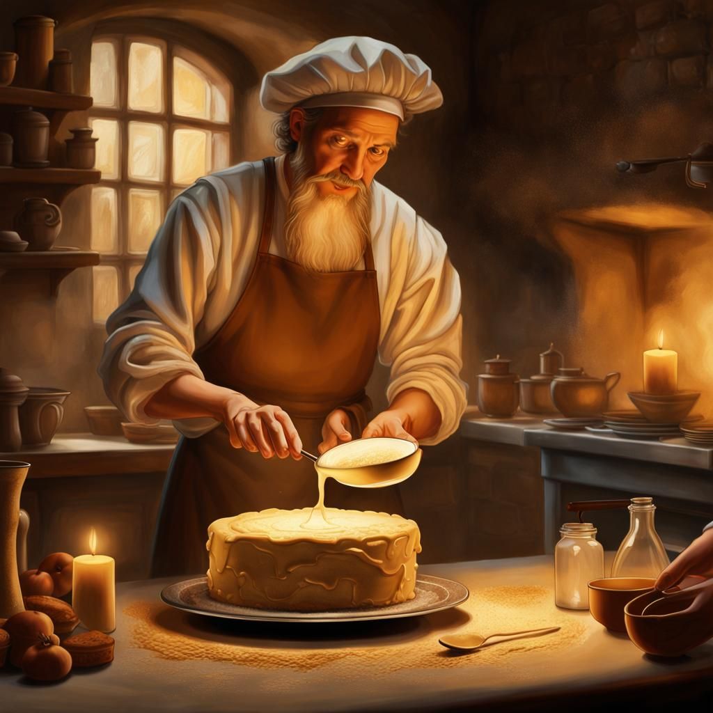 Davinci as Baker: Hyperrealistic Renaissance Kitchen Scene