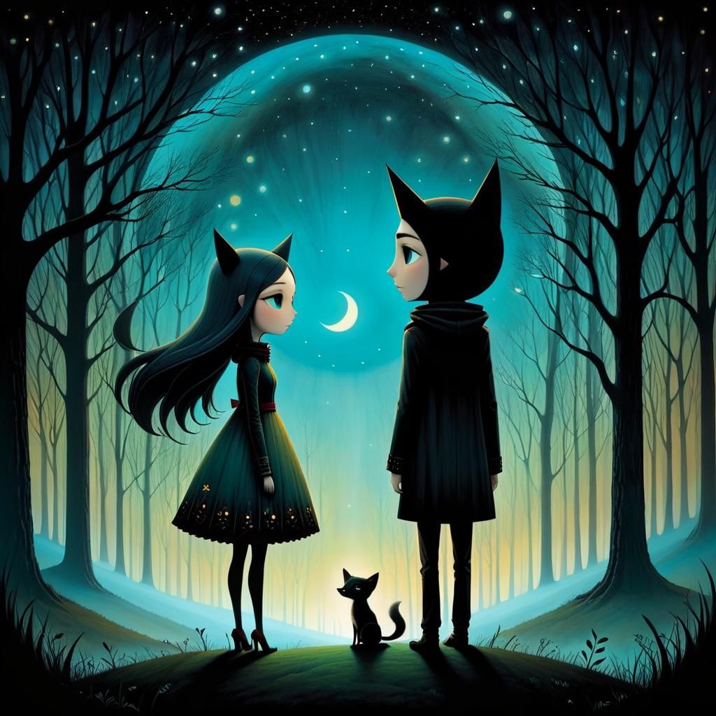 Girl and Boy in Contemporary Surrealist Style