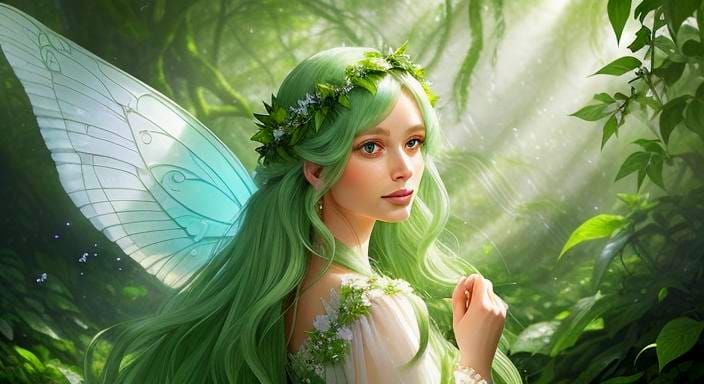Enchanting White Fairy in Emerald Forest
