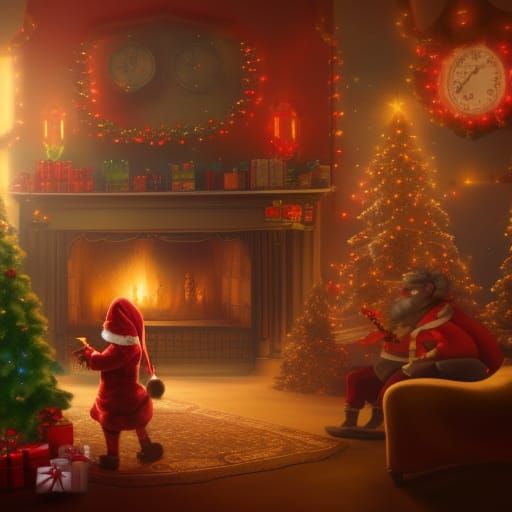 Family Christmas Scene with Gifts, Digital Matte Painting