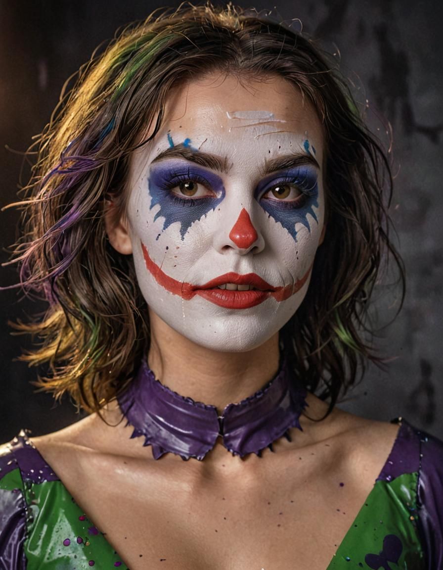 Brunette with Joker Makeup in Hyper-Realistic Portrait