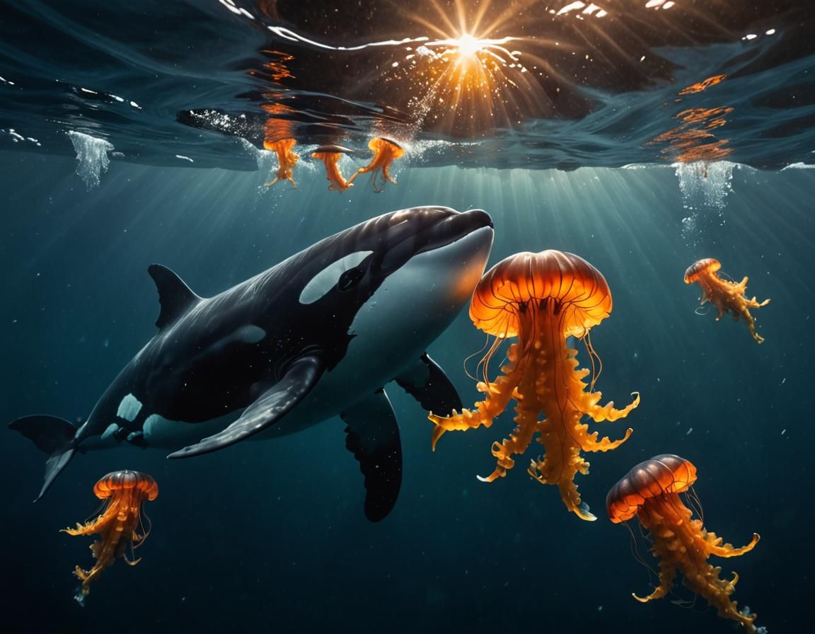 Orca playing with jellyfish