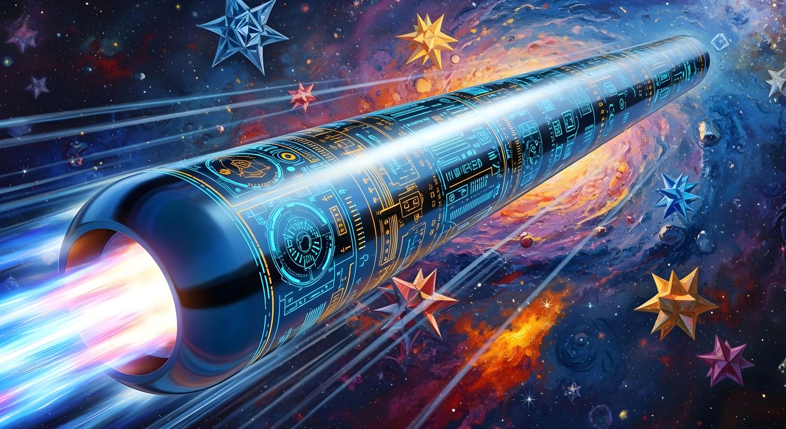 Surreal Space Cylinder in Impasto Oil Paint Cosmos