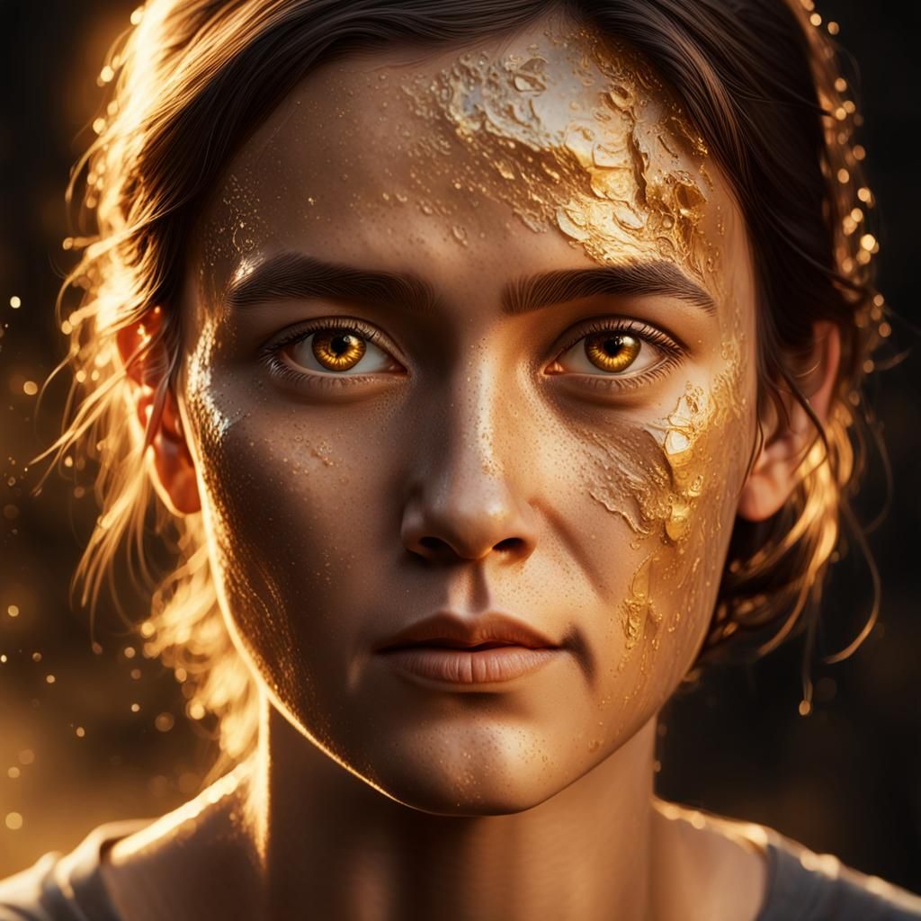 Resilient Woman Portrait in Hyperrealistic Splash Art