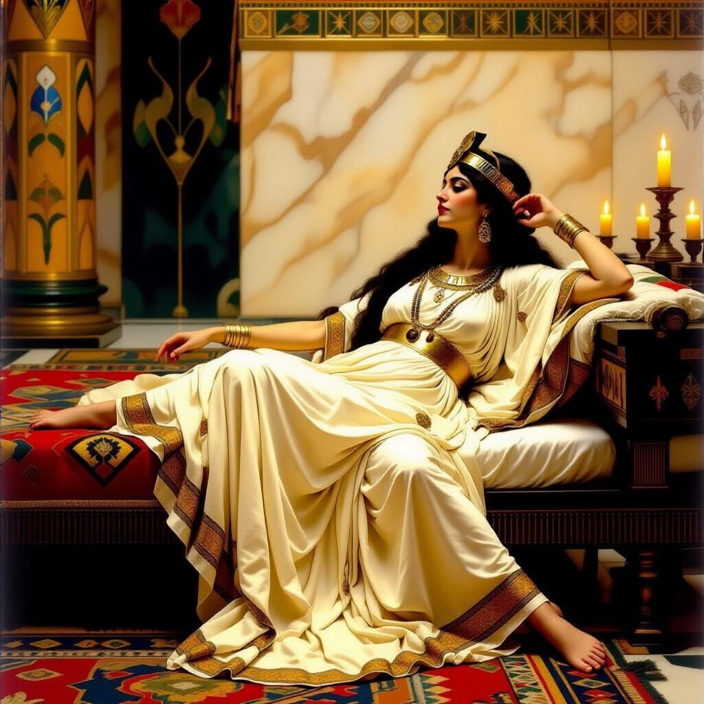 Mesopotamian Goddess Resting in Opulent Palace Chambers