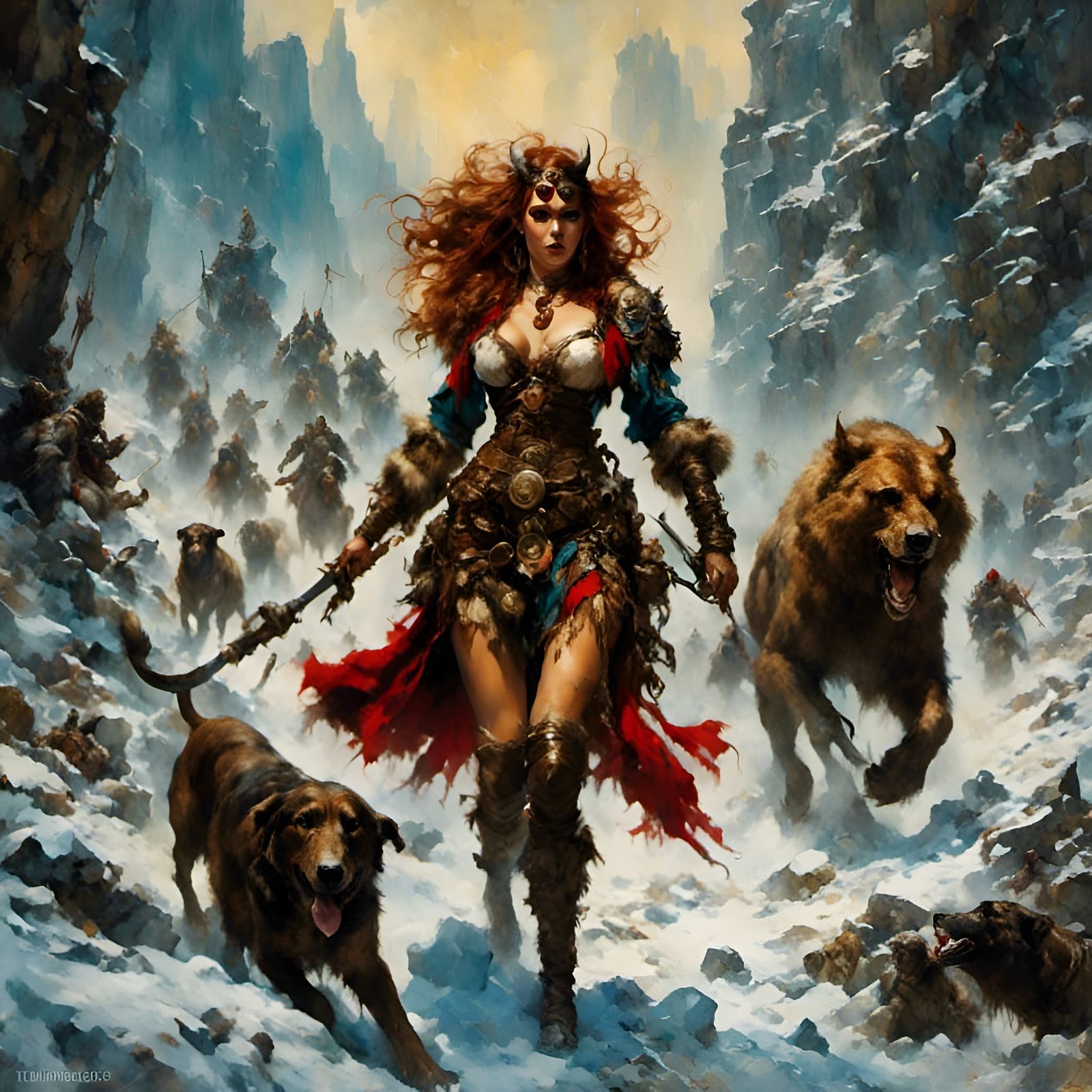 Barbarian Woman in Chiaroscuro Macabre Style