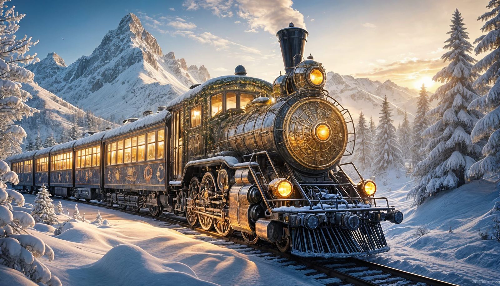 Majestic Glass Mosaic Christmas Train in Alpine Village