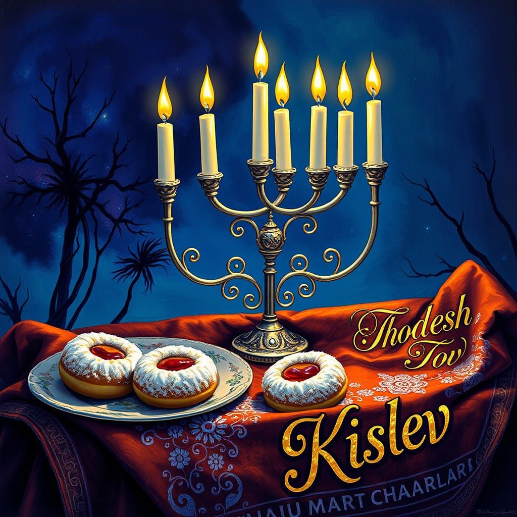 Whimsical Chanukah Scene in Elegant, Impressionist Style