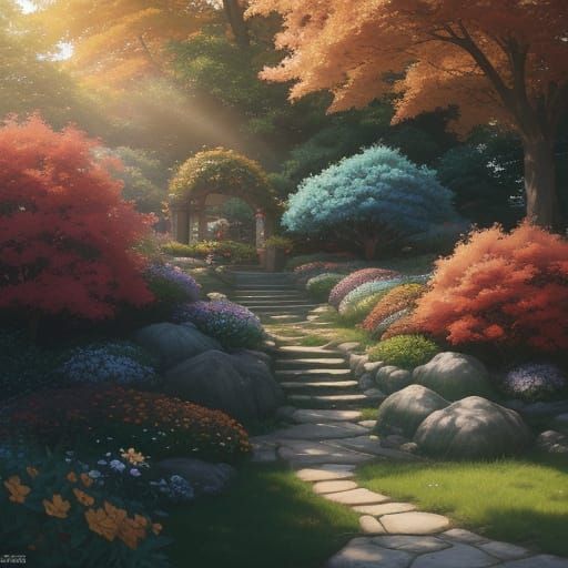 Knight Awakens in Autumn Garden with Wolf, Anime Style