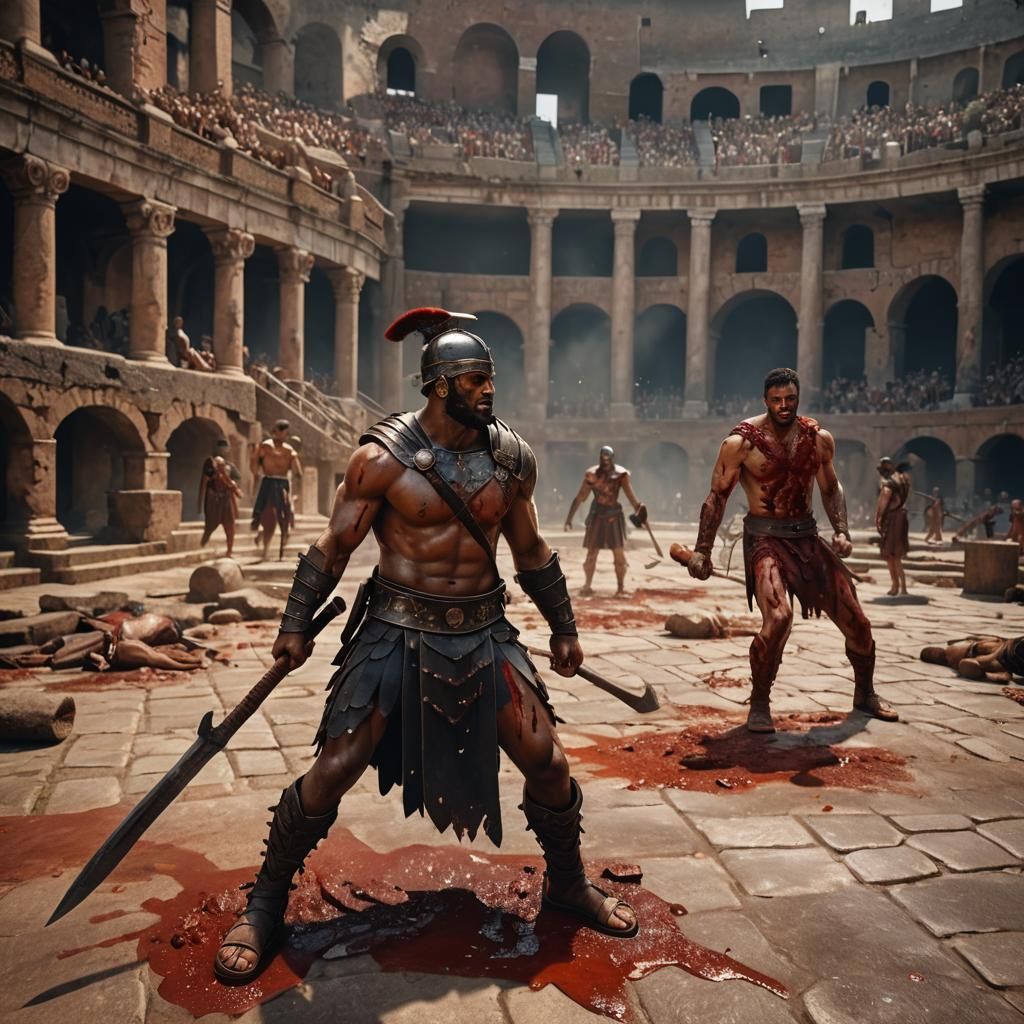 Victorious Black Gladiator in Colosseum Arena