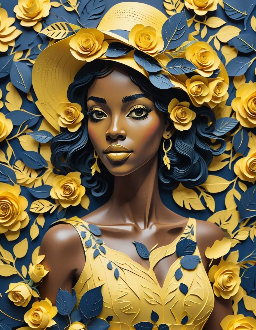 Elegant Paper Cut Portrait of a Lady in Yellow