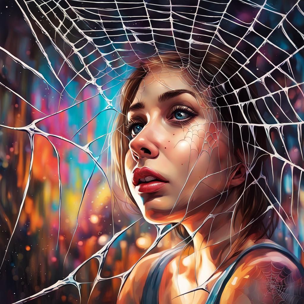 Colorful Graffiti Art Spiderweb with Cute Spider