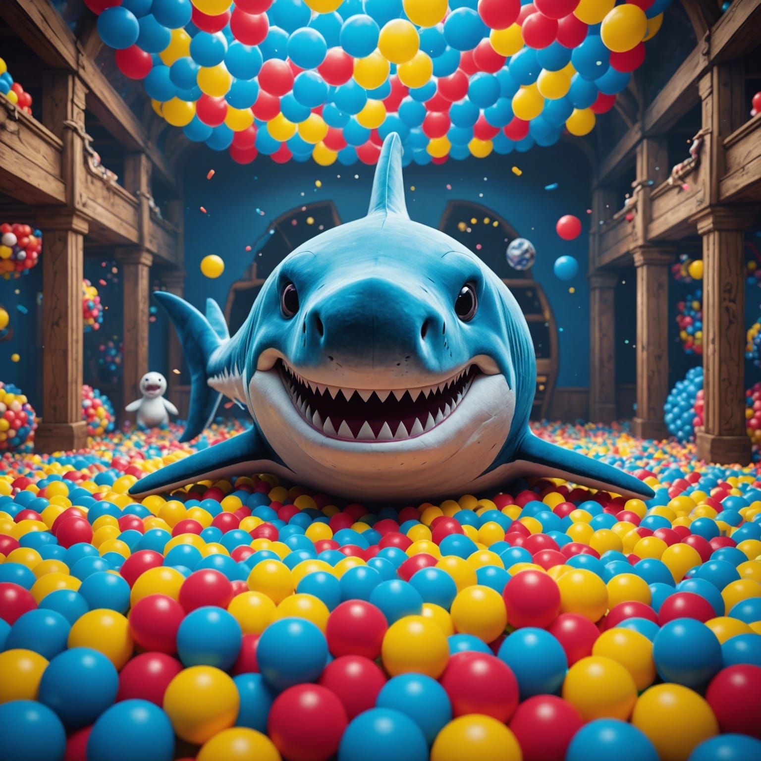Plush Shark in Ball Pit: Detailed Matte Painting