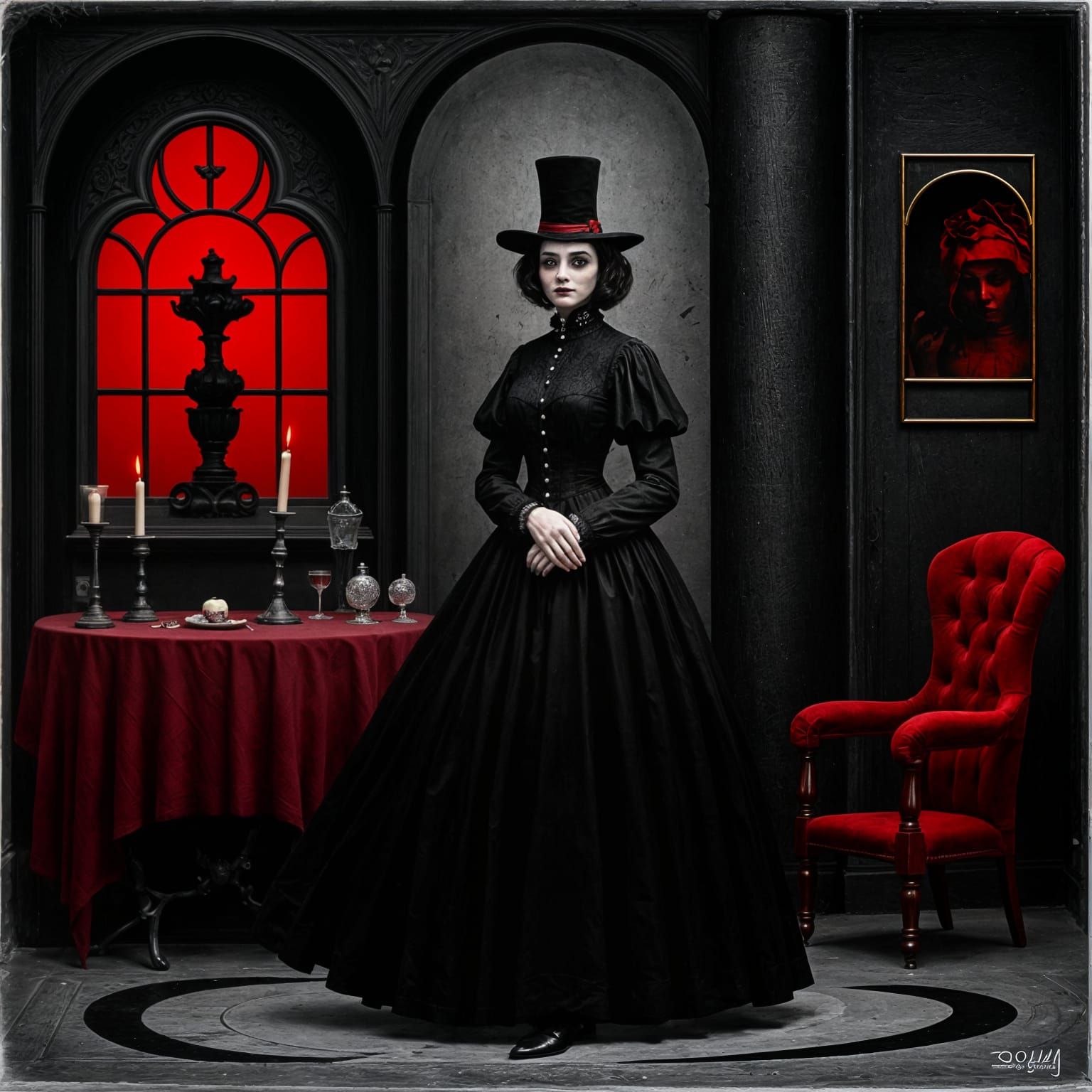 Gothic Horror Woman in Victorian Home, 1880 Style