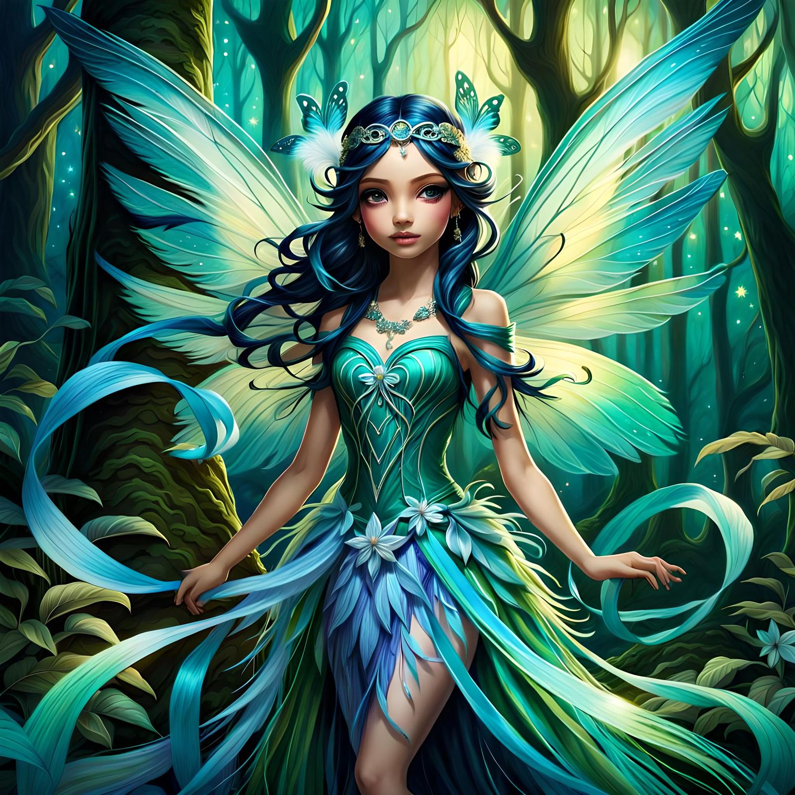 Fantasy Fairy with Flowing Ink Ribbons