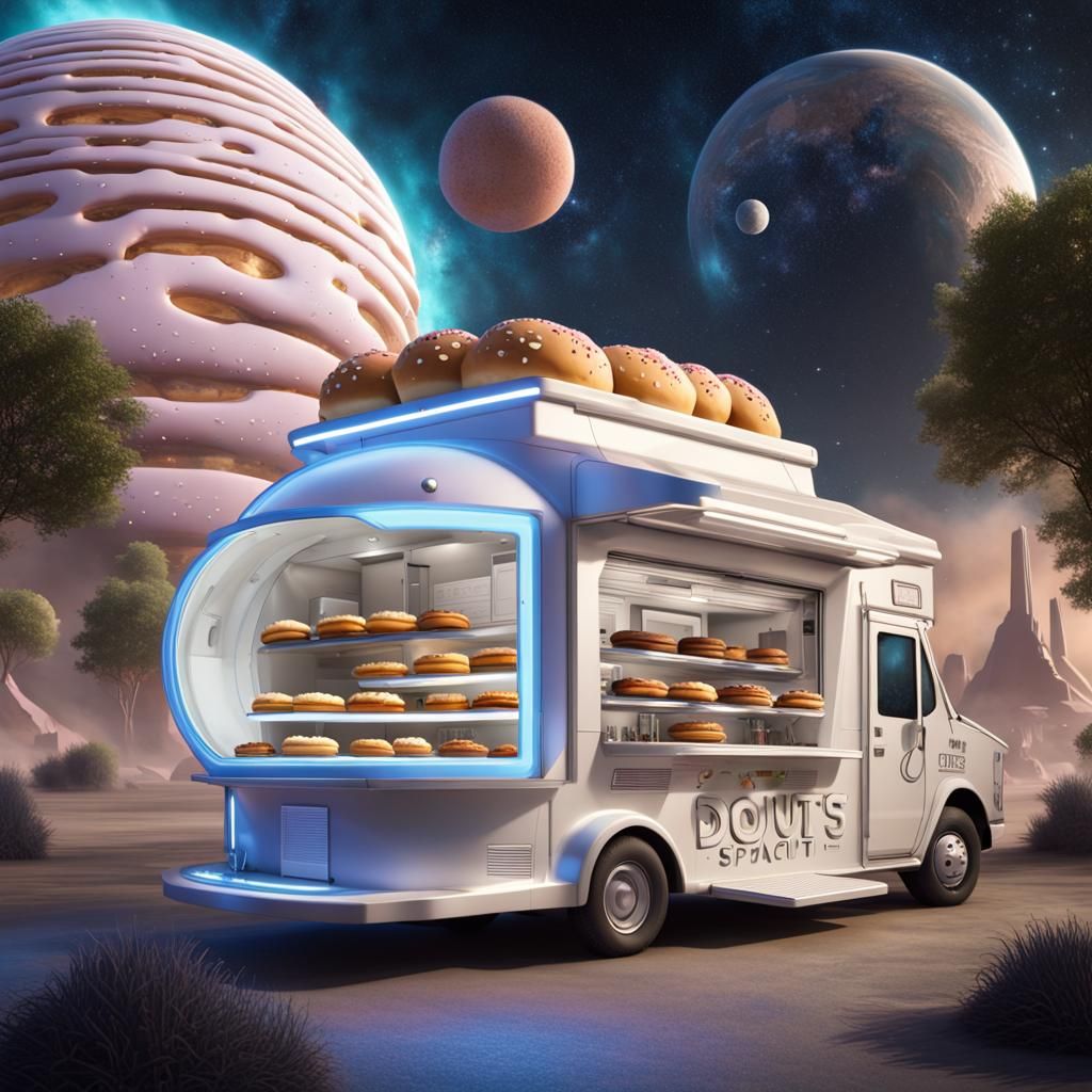 Futuristic Space Station Donut Truck in Cosmic Scene