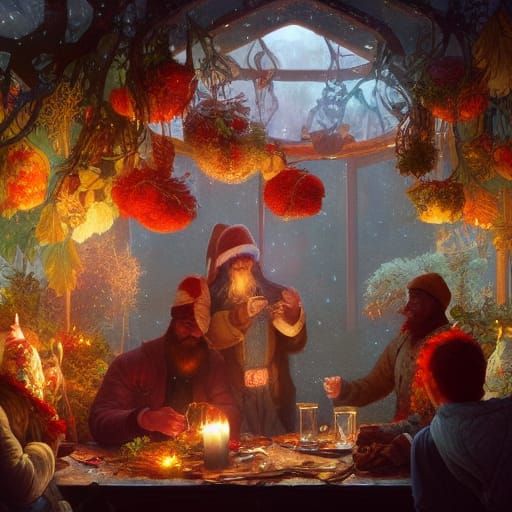 Yule Celebration in Terrarium: Art Nouveau Style