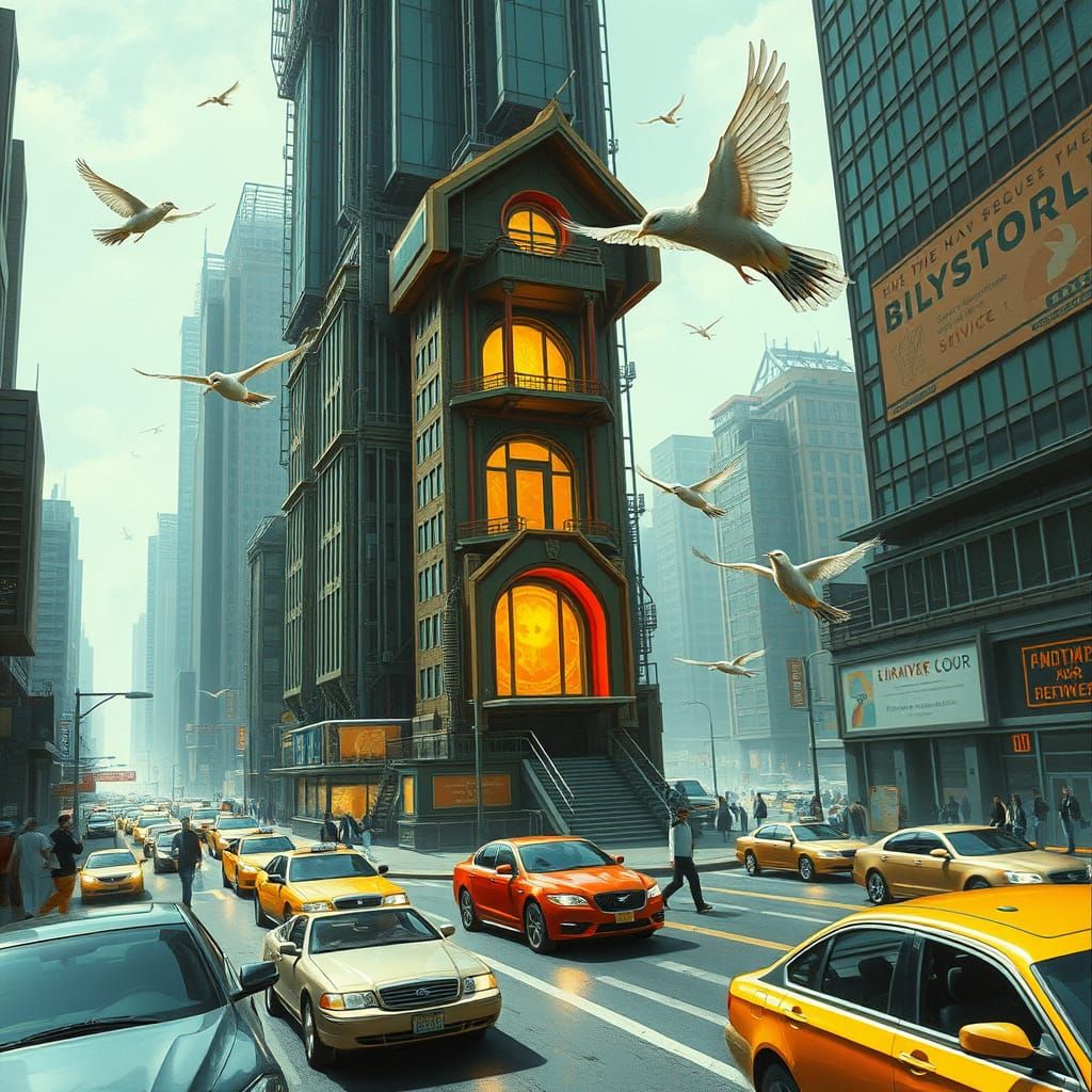 Cyberpunk Birdhouse Skyscraper in Metropolis