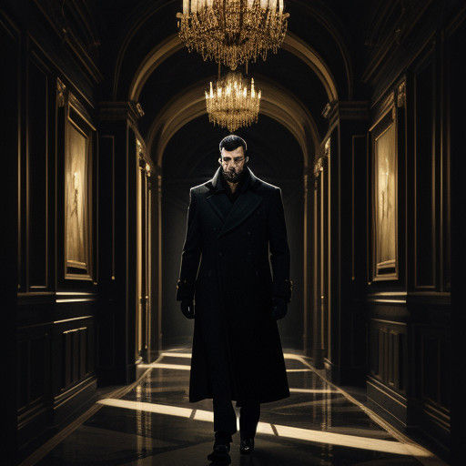 Regal Figure in Ornate Hallway