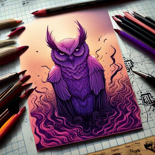 High Gothic Purple Owl in Comic Book Style
