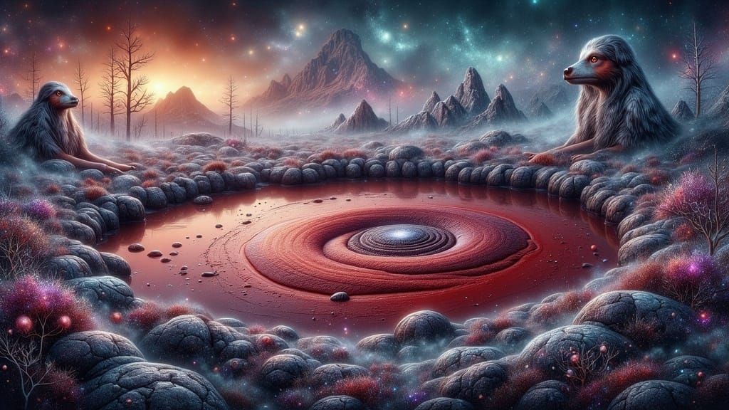 Eerie Crimson Pool in Northern Canada Landscape