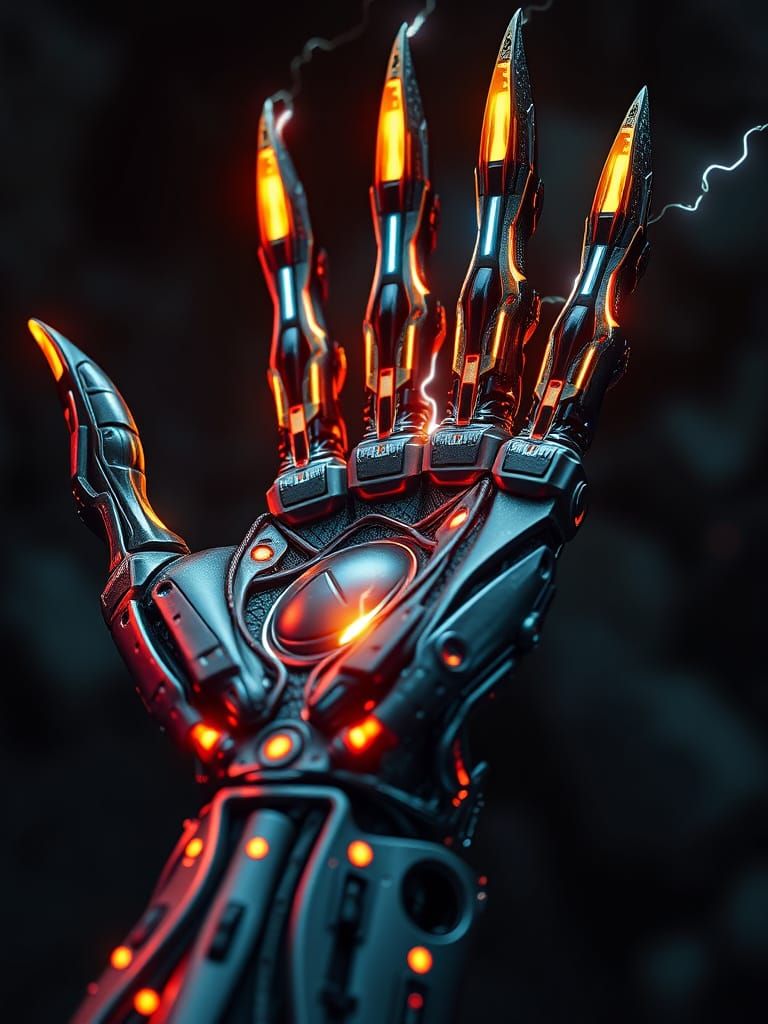 Ornate Biomechanical Claw with Electric Arcs