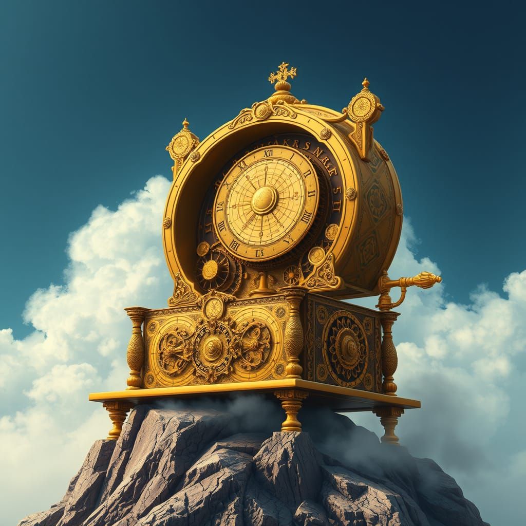 Ornate Music Box on Mountain Peak, Verne and Miyazaki Style