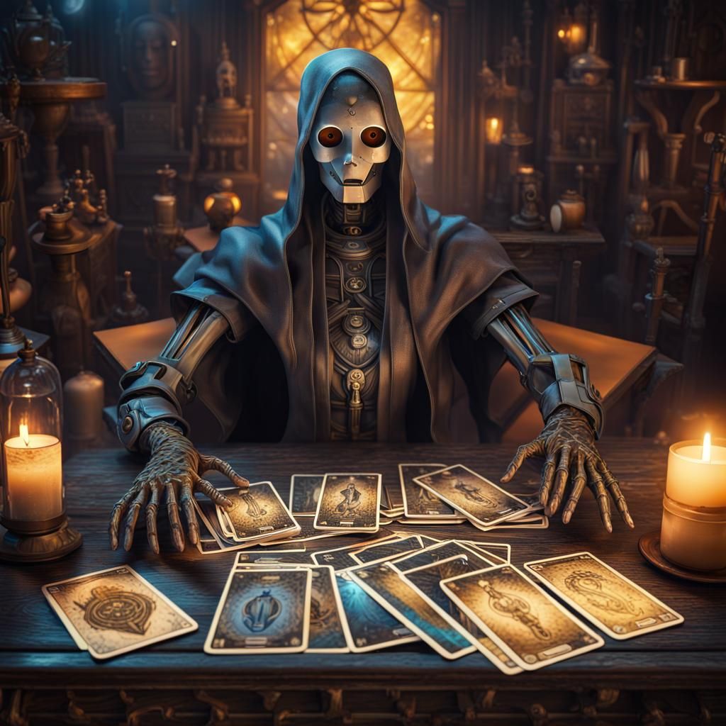 Aetherpunk Robot Magician Tarot Card