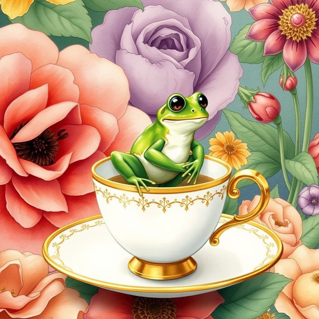 Frog in Teacup: Whimsical Children's Illustration
