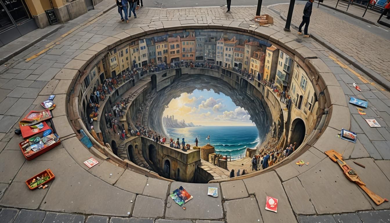 Surreal Renaissance Street Art on Arctic Seascape