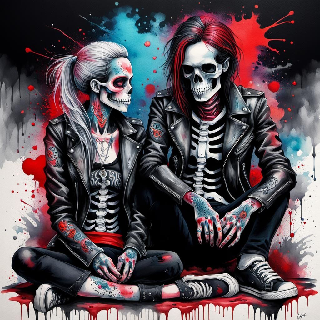 Gothic Couple in Love: Graffiti Street Art