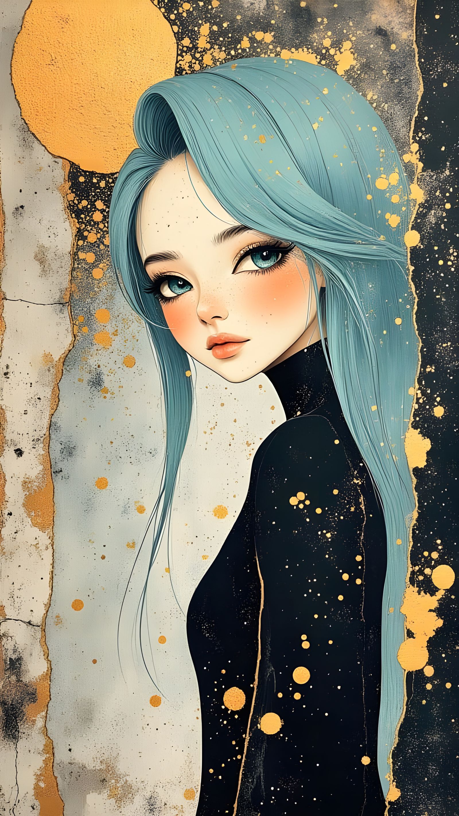 Dreamy Portrait of Woman with Sky Blue Hair