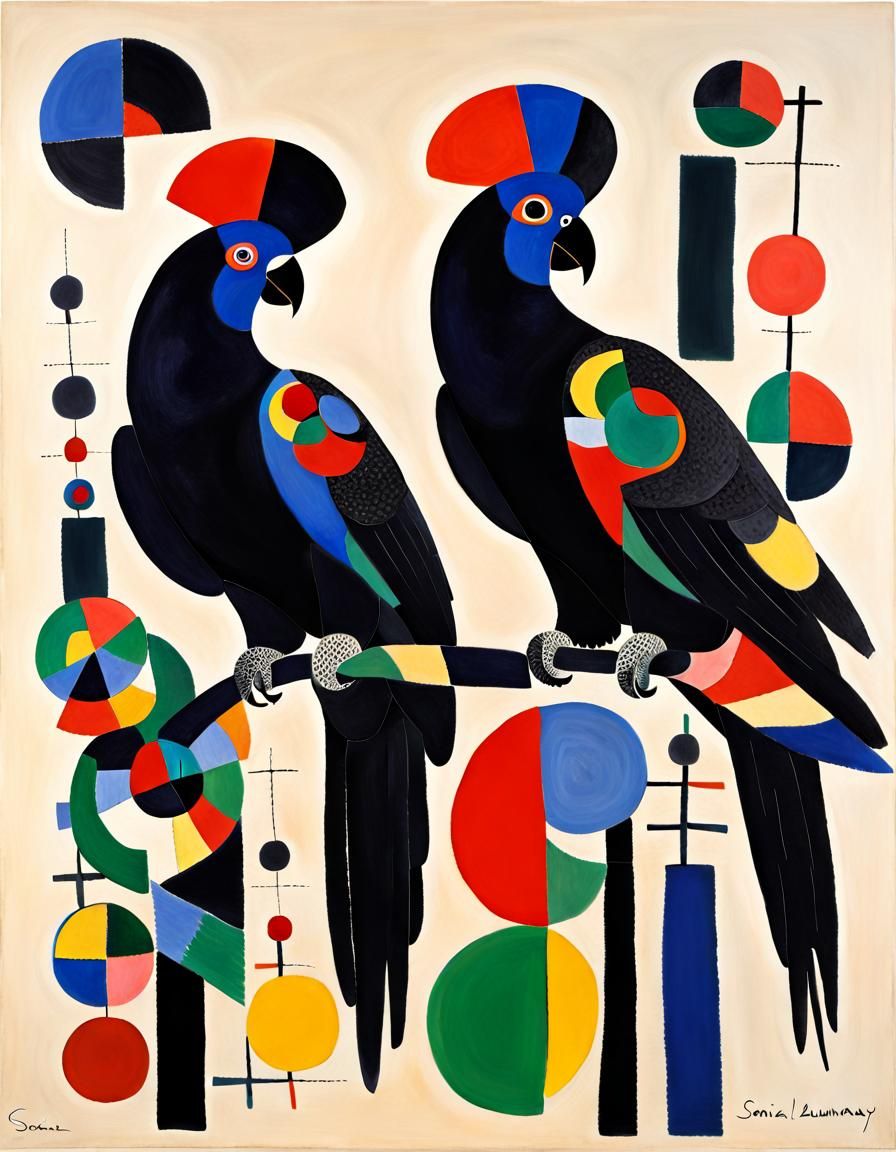Abstract Black Cockatoos Inspired by Modern Art