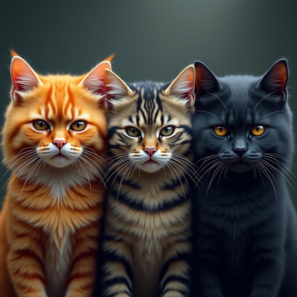 Fluffy Cats with Displeased Expressions in Matte Painting St...