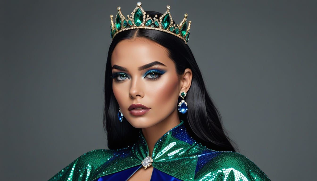 Luxurious Pop Art Portrait of a Regal Woman in Latex Cape an...